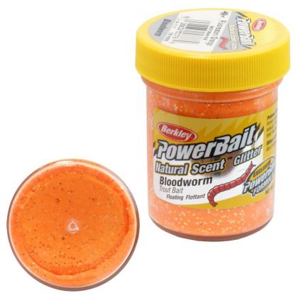 Berkley Powerbait Natural Glitter Trout Bait bloodworm fluo orange 