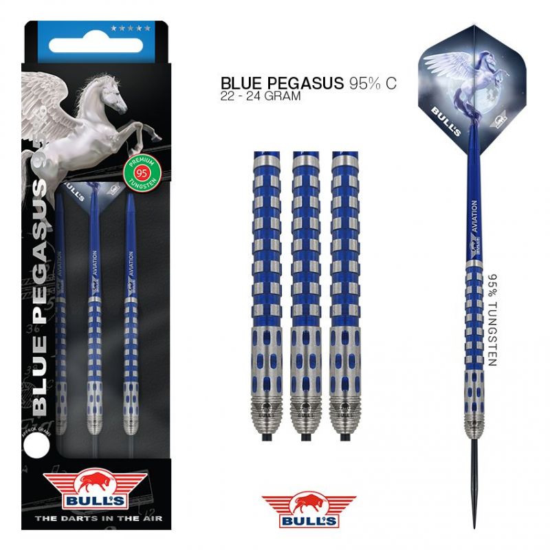 Bulls Blue Pegasus 95% C zilver - blauw dartpijlen 24g