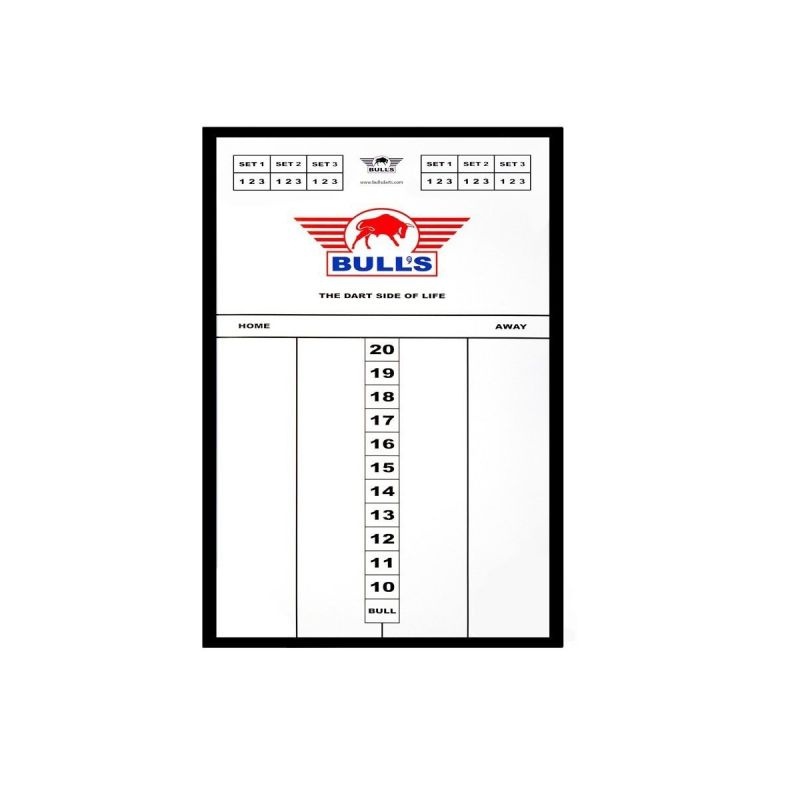 Bulls Glas Scoreboard 45x30cm (enkel afhaling) wit - zwart dart scorebord 45x30cm