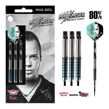 Bulls Max Hopp MAX80 80% zwart - blauw - zilver dartpijlen 22g