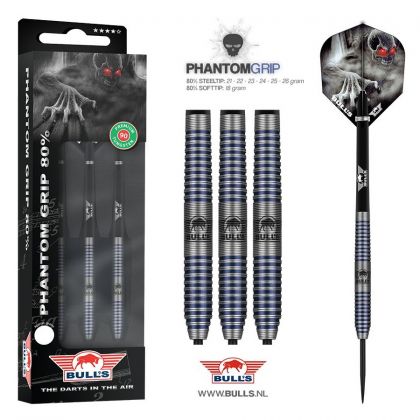 Bulls Phantom Grip 80% zwart - zilver - blauw dartpijlen 21g