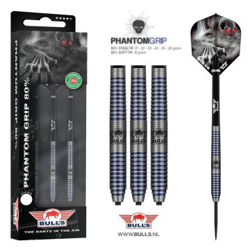 Bulls Phantom Grip 80% zwart - zilver - blauw dartpijlen 22g