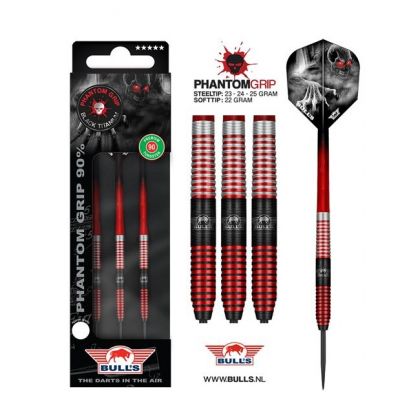 Bulls Phantom Grip Red 90% noir - argent - rouge darts 23g