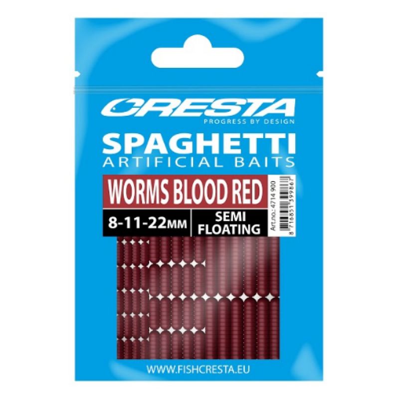 Cresta Spaghetti Worms blood red imitatie visaas 8mm-11mm-22mm