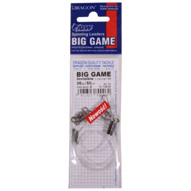 Dragon Big Game Fluorocarbon Leaders clair  40cm 36kg