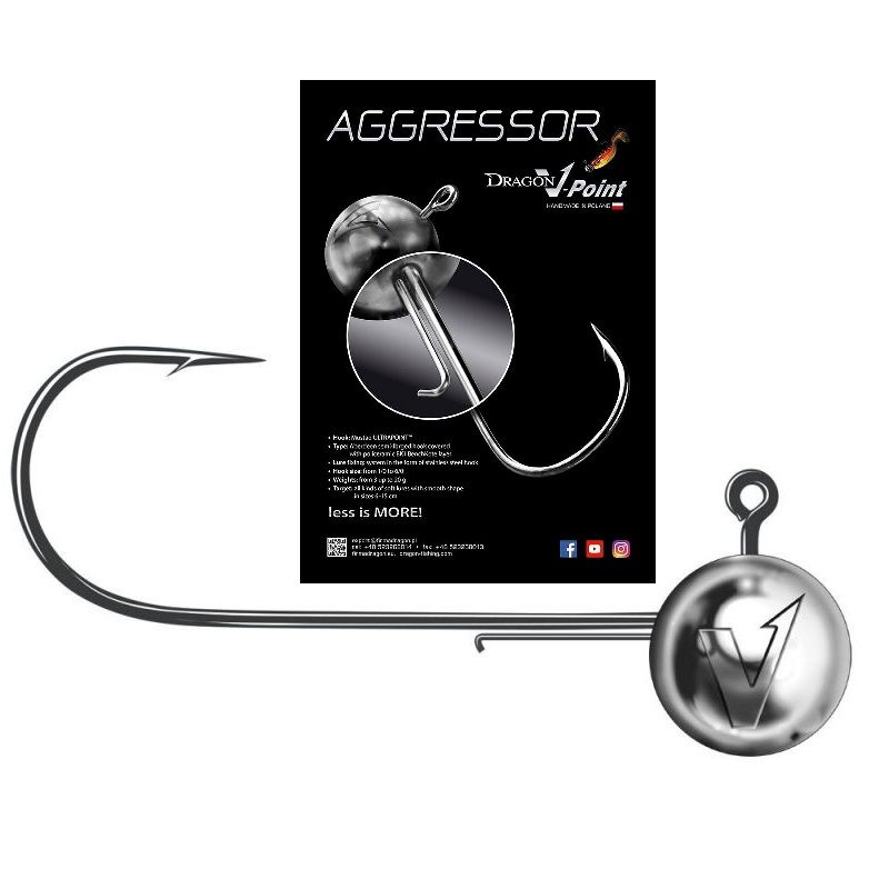 Dragon V-Point Aggressor Jig Head argent - nickel  3/0 10g