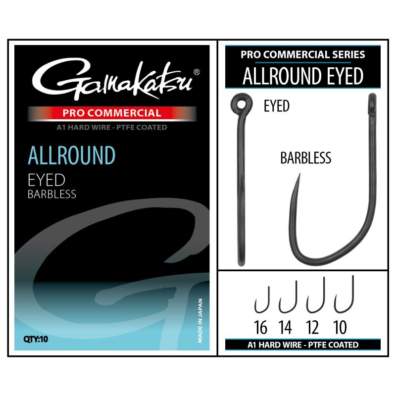 Gamakatsu Pro-C ALLROUND EYED A1 (barbless) zwart witvis vishaak 10