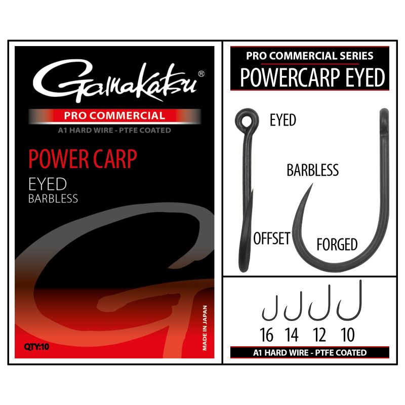 Gamakatsu Pro-C POWERCARP EYED A1 (barbless) zwart witvis vishaak 16