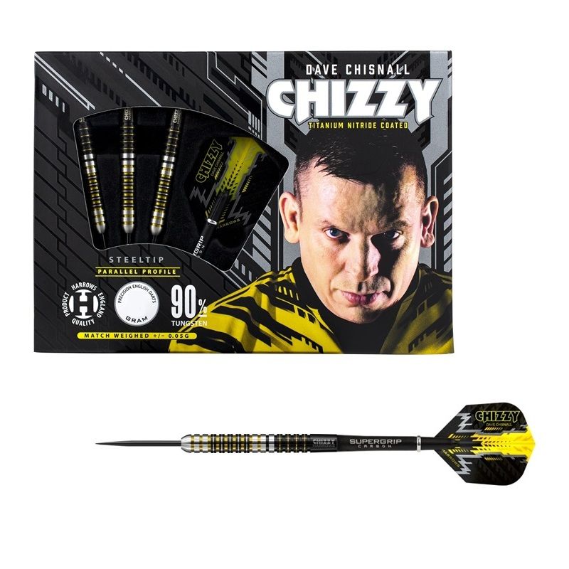 Harrows Dave Chisnall 90% zwart - geel dartpijlen 25g