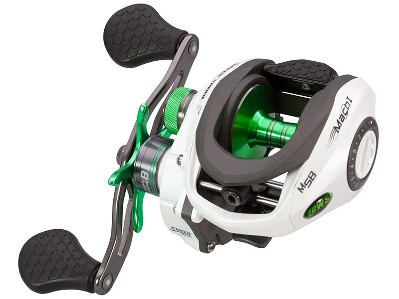 Lews Mach 1 SLP Baitcast Reel grijs - wit - groen visreel Left 100