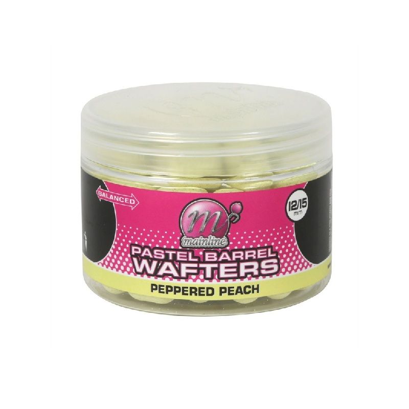 Mainline Pastel Barrel Wafters Peppered Peach licht geel karper pop-up boilies 12mm 50g