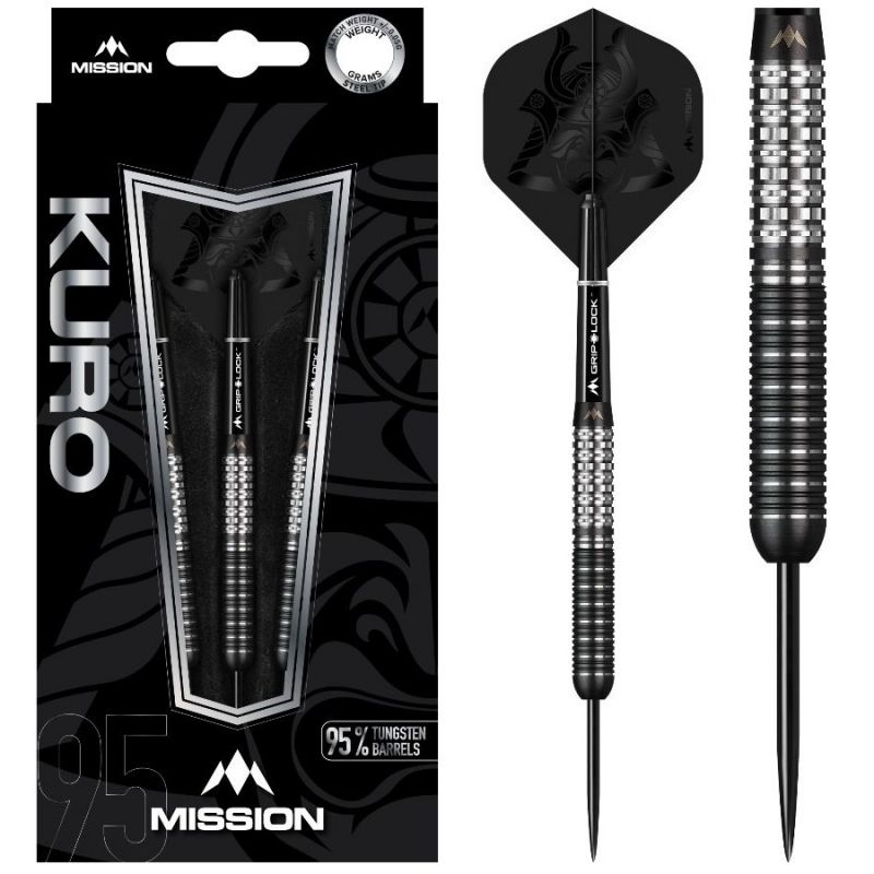 Mission Kuro 95% Black Titanium M1 zwart - zilver dartpijlen 22g