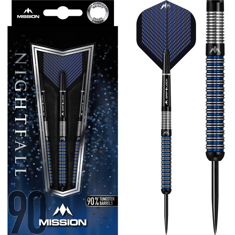 Mission Nightfall M1 90% zwart - zilver - blauw dartpijlen 23g