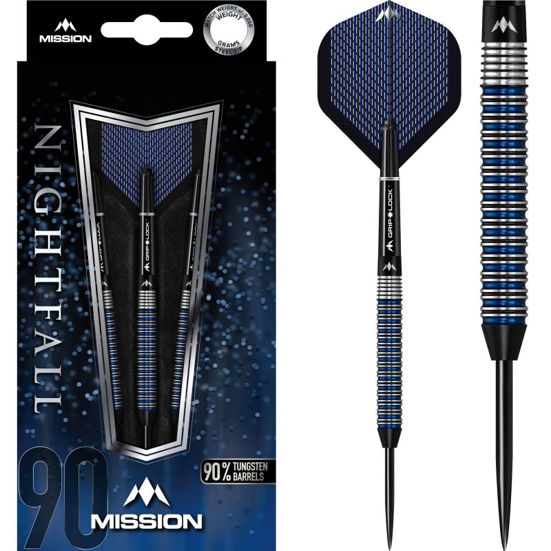 Mission Nightfall M2 90% zwart - zilver - blauw dartpijlen 22g