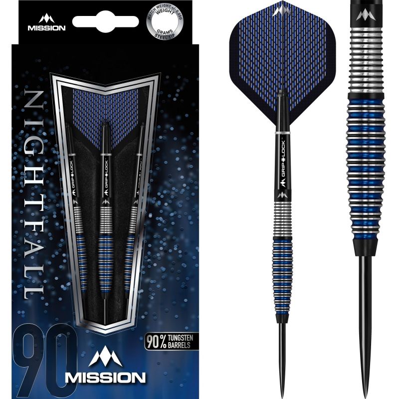 Mission Nightfall M4 90% zwart - zilver - blauw dartpijlen 22g