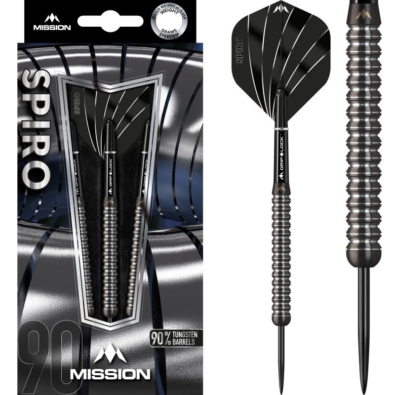 Mission Spiro M1 90% noir - argent darts 25g