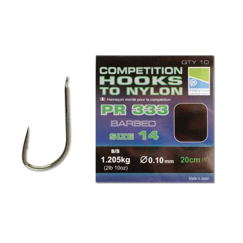 Preston Innovations Competition Hooks To Nylon PR333 clair - nickel  H20 20cm 0.08mm