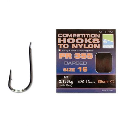 Preston Innovations Competition Hooks To Nylon PR355 clear - nickel witvis witvis onderlijn H10 80cm 0.15mm