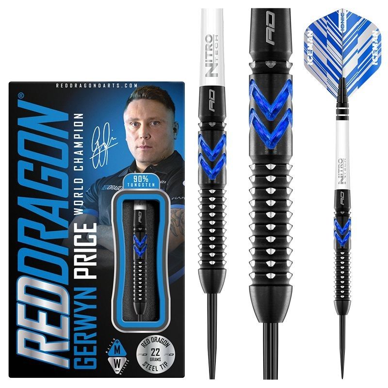 Red Dragon Gerwyn Price Blue Ice SE 90% zwart - wit - blauw dartpijlen 26g