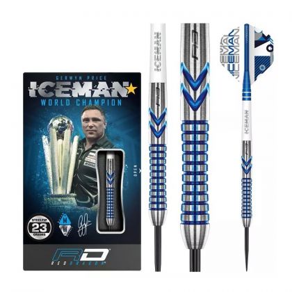 Red Dragon Gerwyn Price Iceman Contour 90% gris - blanc - bleu darts 21g