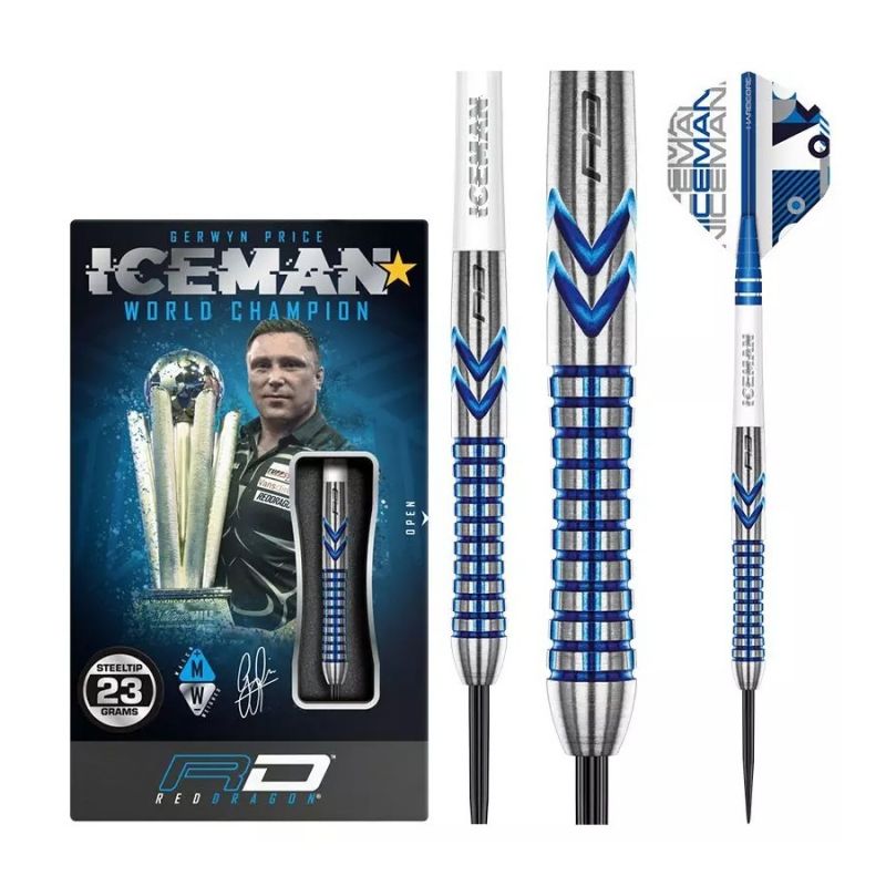 Red Dragon Gerwyn Price Iceman Contour 90% grijs - wit - blauw dartpijlen 21g