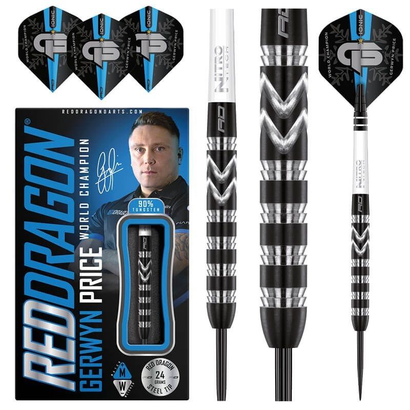 Red Dragon Gerwyn Price World Champion SE 90% noir - blanc - bleu darts 24g