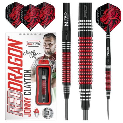 Red Dragon Jonny Clayton SE 90% zwart - zilver - rood dartpijlen 22g