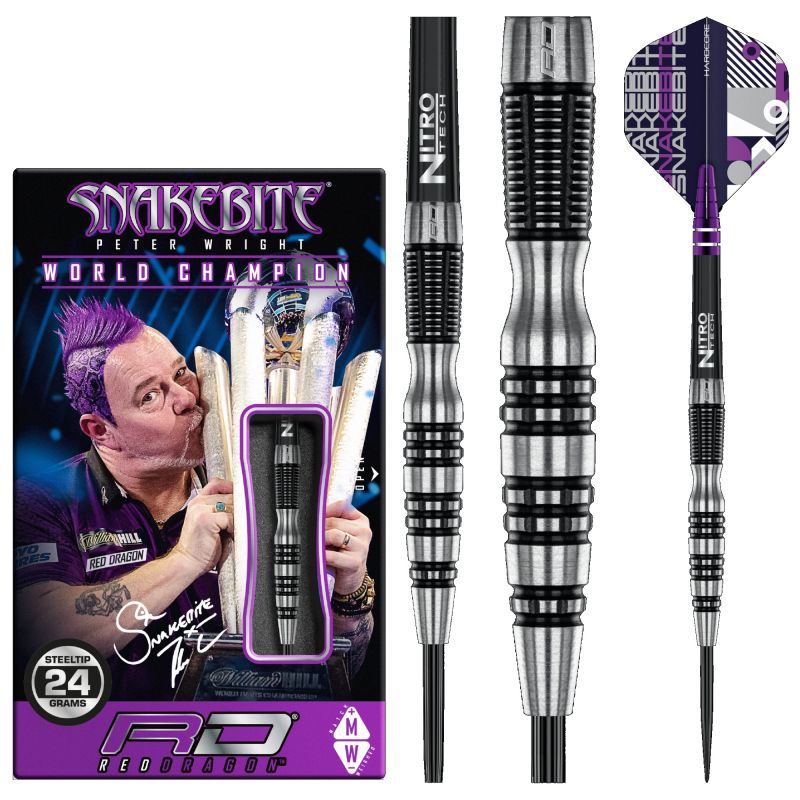 Red Dragon Peter Wright SNAKEBITE Black Racer 90% zilver - zwart dartpijlen 22g