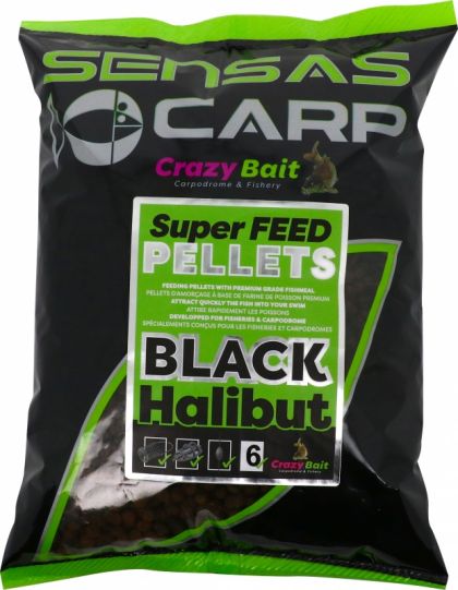 Sensas Super Feed Pellets Black Halibut noir  4mm 700g