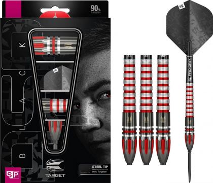 Target Nathan Aspinall Black 90% Swiss rouge - argent - noir darts 22g