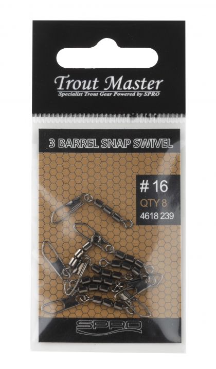 Troutmaster 3-Jointed Rolling Swivel + Snap nickel viswartel Size 12