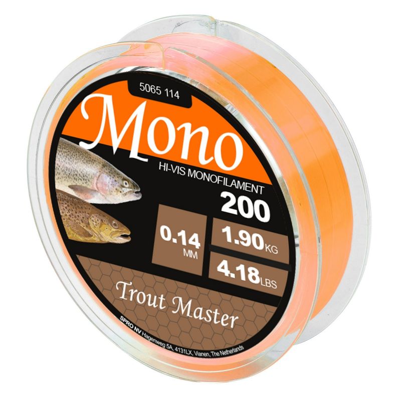 Troutmaster Hi-Vis Mono 200m orange visdraad 0.20mm