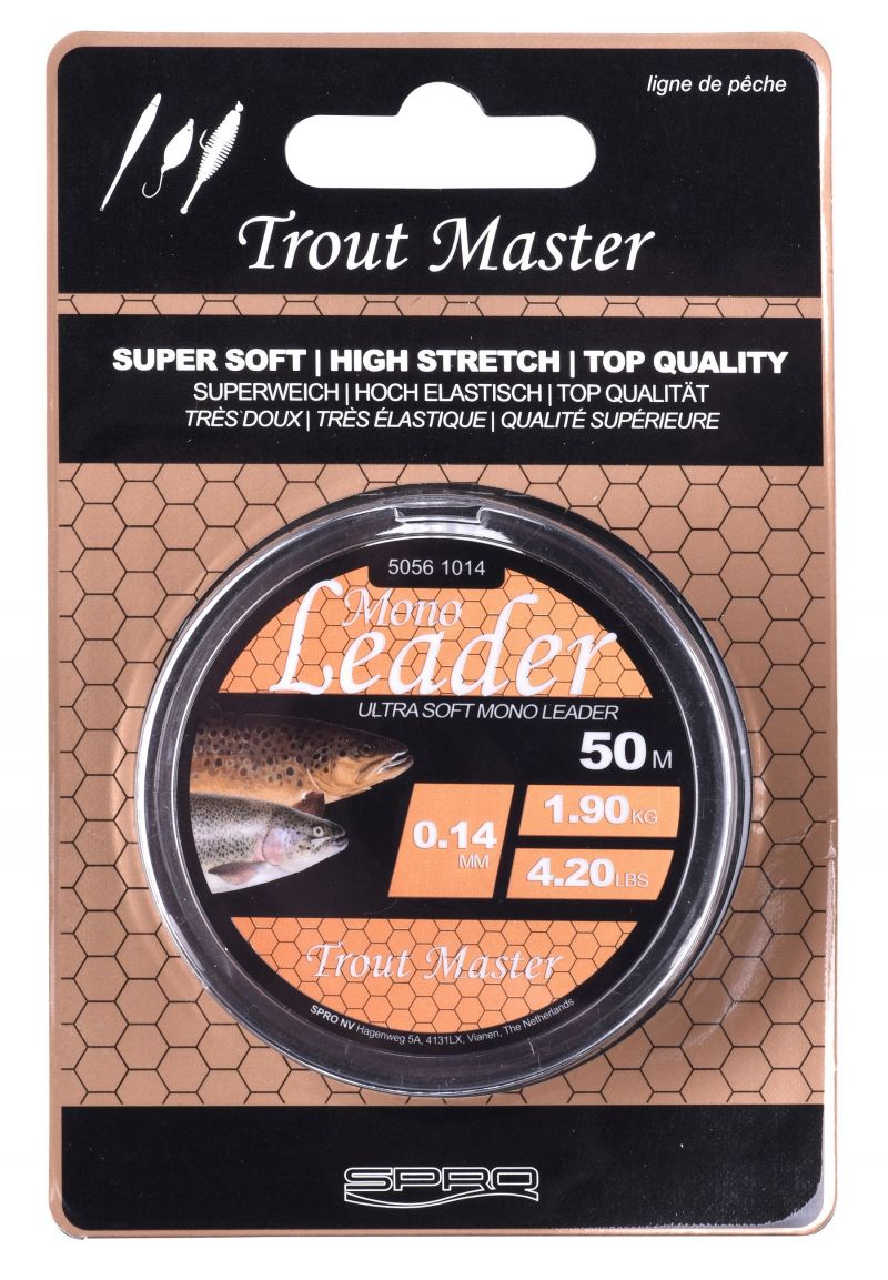 Troutmaster Mono Leader 50m clear visdraad 0.16mm