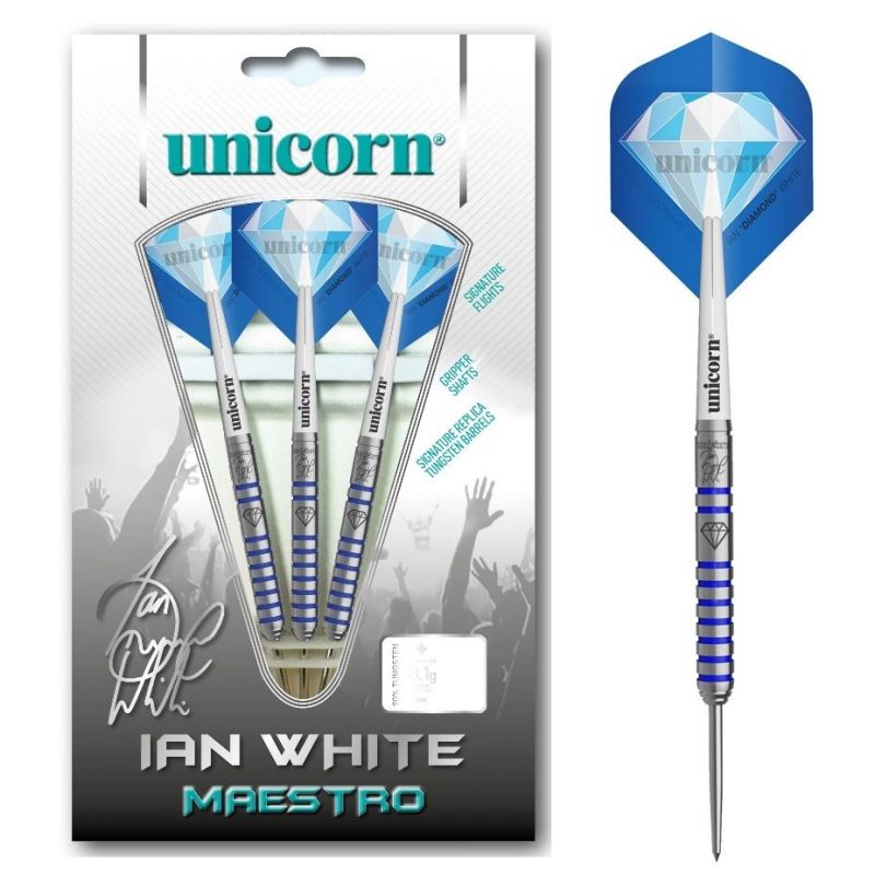 Unicorn Maestro Ian White 90% argent - bleu darts 23g