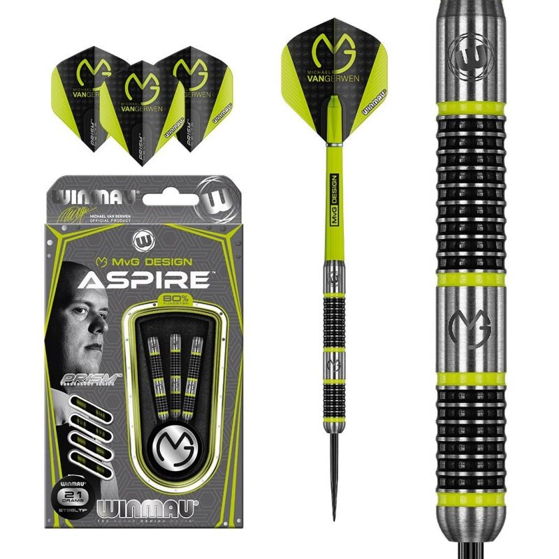 Winmau MVG Aspire 80% zwart - zilver dartpijlen 22g