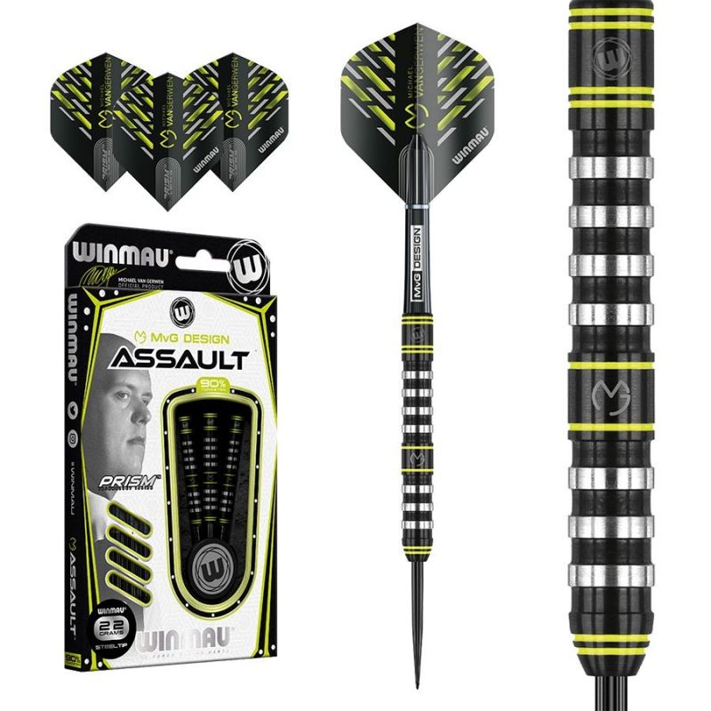 Winmau MVG Assault 90% zwart - zilver dartpijlen 22g