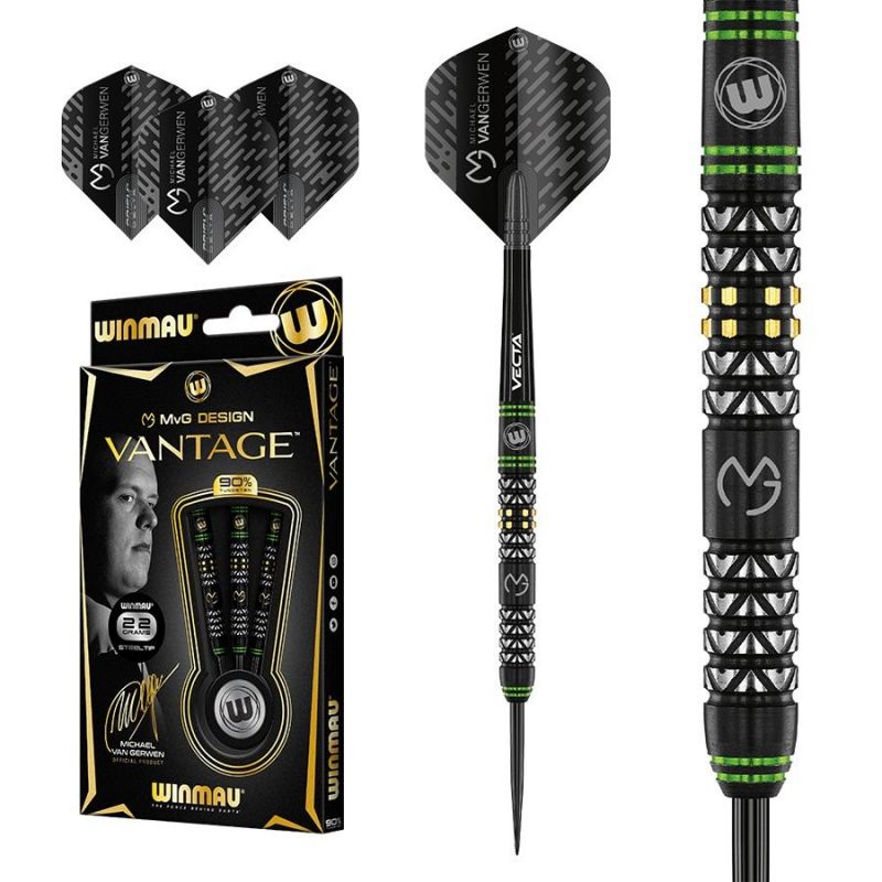 Winmau MVG Vantage 90% zwart - zilver dartpijlen 22g