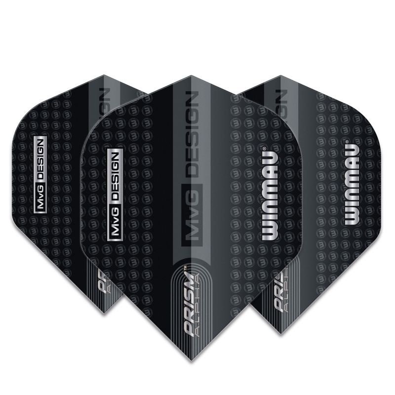 Winmau Prism Alpha MvG Black & Grey Logo noir - gris dart flight 100 Micron